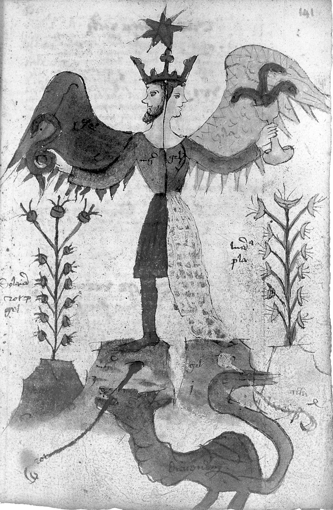 The Alchemical Rebis and the Dragon of Putrefaction, crowning the completion of the Magnum Opus.